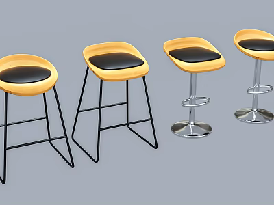 Stylish Bar Stools With Yellow Seats Black Cushions And Metal Frames 3d model