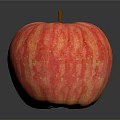 Fresh Red Striped Apple With Brown Stem On Black Reflective Surface