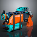 Futuristic Orange And Teal Weapon Pistol With Straps And Tank Design