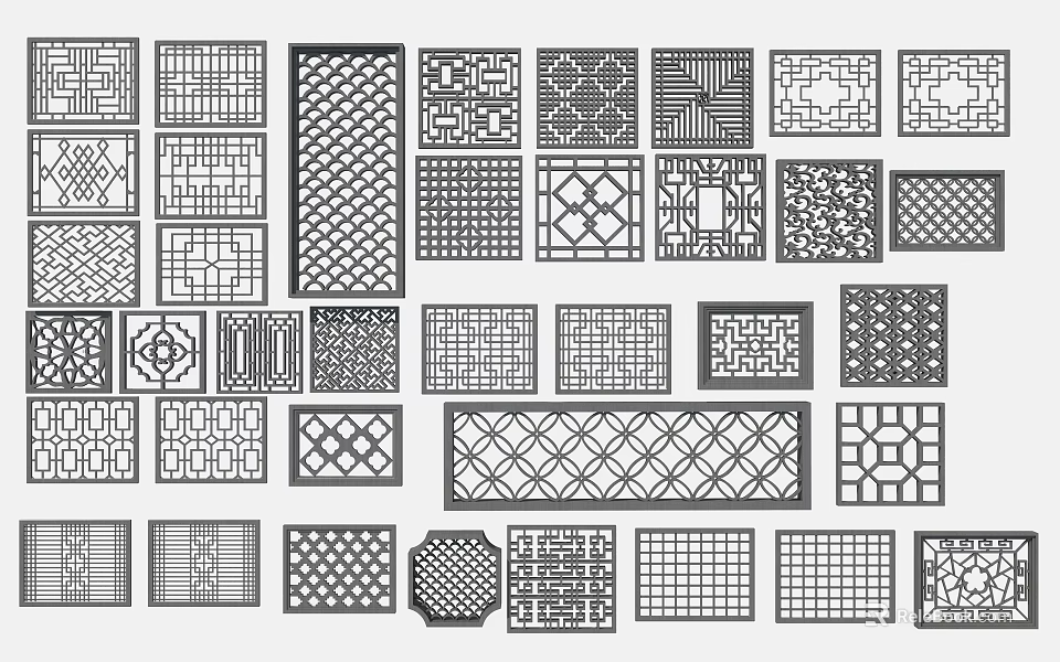 Lattice Windows With Various Traditional And Modern Ornamental Patterns For Architectural Decoration 3d model 