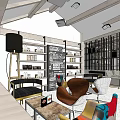 Modern Cafe Interior Design With Comfortable Seating Display Shelves And Wooden Ceiling