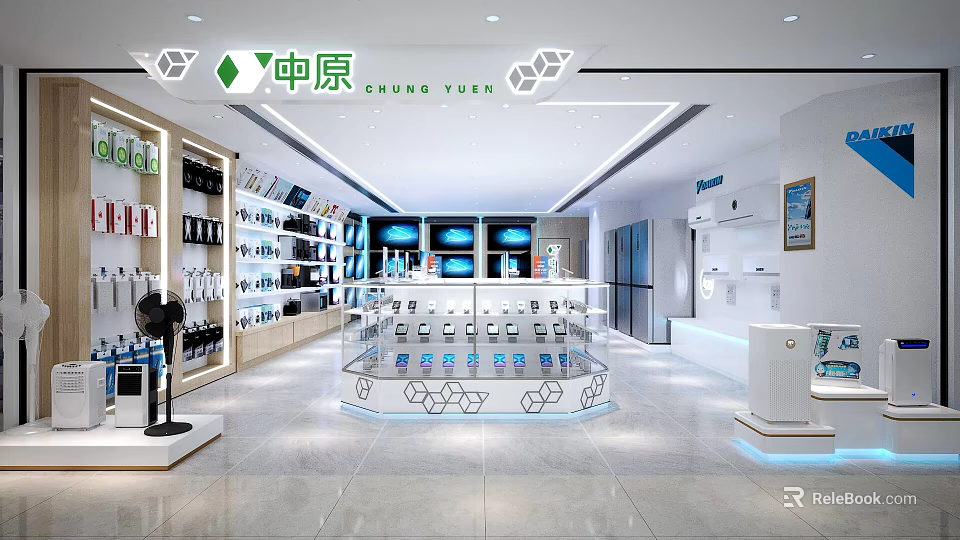 Modern Digital Store Interior Featuring Display Shelves Smartphones Laptops And Electronics 3d model