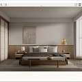 Modern Bedroom Interior Design With Wooden Accents Decorative Painting And Pendant Lamp