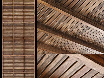 Wooden Ceiling Design Featuring Slatted Patterns In Different Views 3d model
