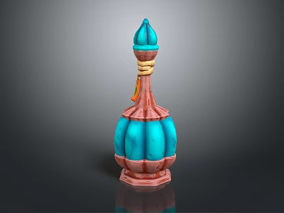 Turquoise Blue Perfume Bottle With Decorative Band And Rounded Body Design 3d model
