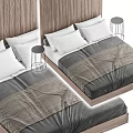 Modern Double Bed With Wooden Headboard And Gray Bedding Design