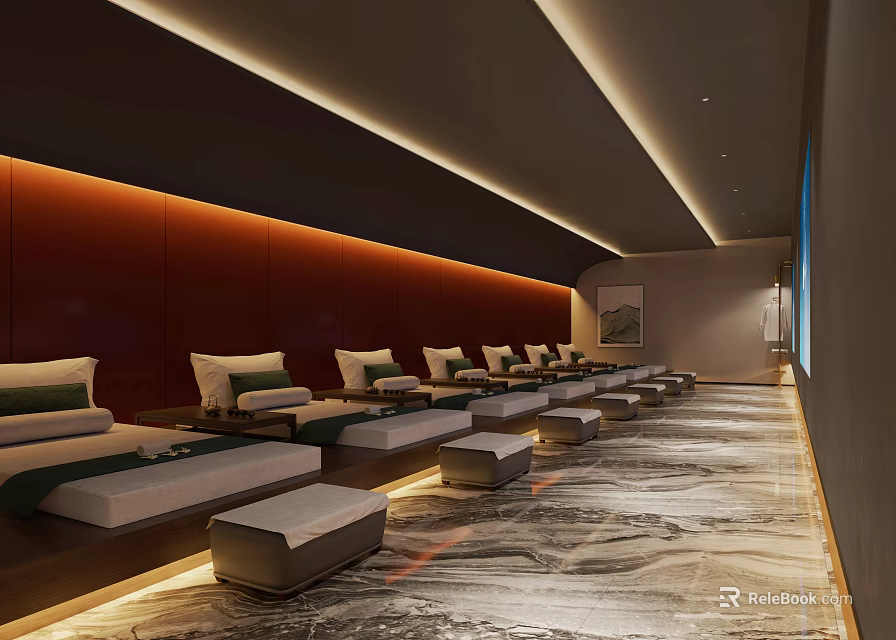 Luxury SPA Sauna Area With Comfortable Loungers 3d model 
