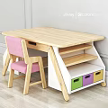 Kids Wooden Desk And Chair Set With White Drawers Colorful Cabinets And Pink Chair
