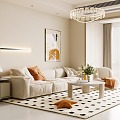 Modern Cream Home Living Room Sofa Coffee Table Combination Puff Double Sofa Leisure Chair Glass Chandelier Small Cart Side Table 3d model