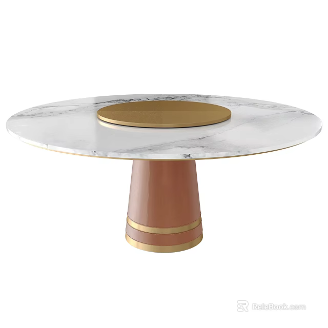 Modern Marble Dining Table With Round Copper Base And Gold Accent Circular Top 3d model 