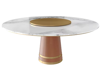 Modern Marble Dining Table With Round Copper Base And Gold Accent Circular Top 3d model