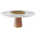 Modern Marble Dining Table With Round Copper Base And Gold Accent Circular Top
