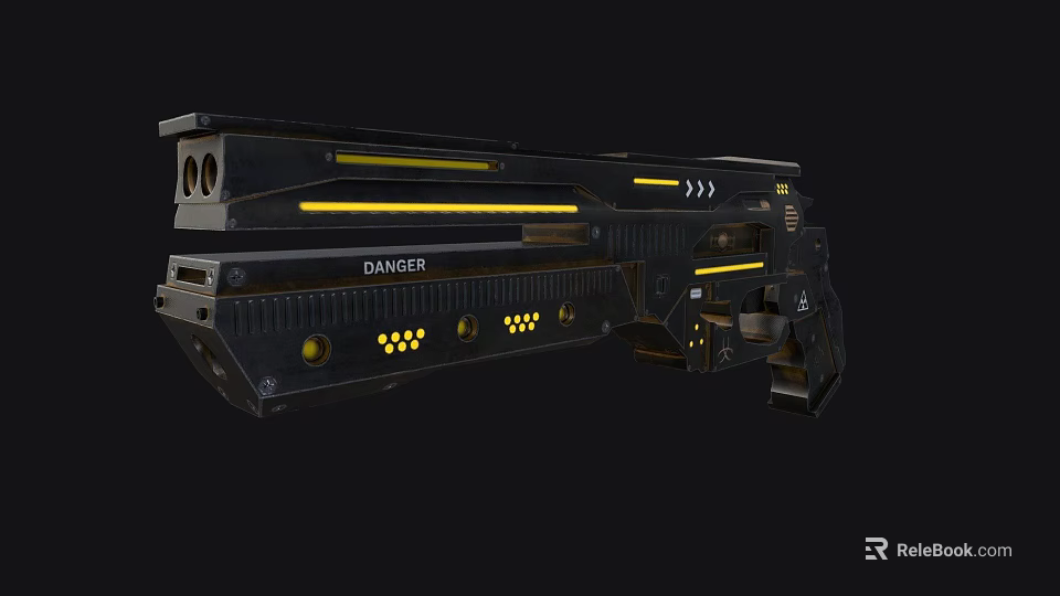Futuristic Sci Fi BANGER Weapon With Black Body And Yellow Accents Design Details 3d model 