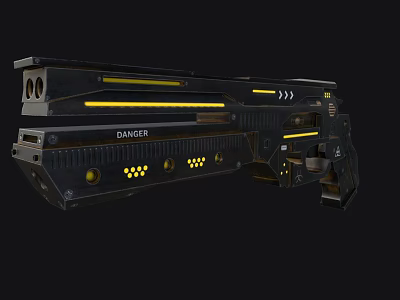 Futuristic Sci Fi BANGER Weapon With Black Body And Yellow Accents Design Details 3d model