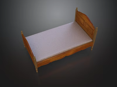 Classic Wooden Double Bed With Traditional Headboard And Light Mattress Design 3d model