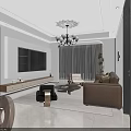 Modern Dining and Living Room Interior Design With Brown Sofa Round Coffee Table And Chandelier