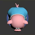 Cute Stuffed Pink Pig Doll Wearing Blue Hoodie Sitting On Blue Base
