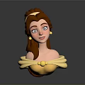 Cartoon Princess Bust With Brown Hair Yellow Headband Off Shoulder Yellow Top And Pearl Earrings