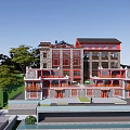 Traditional Multi story Boutique Guesthouse With Red Roofs And Green Trees