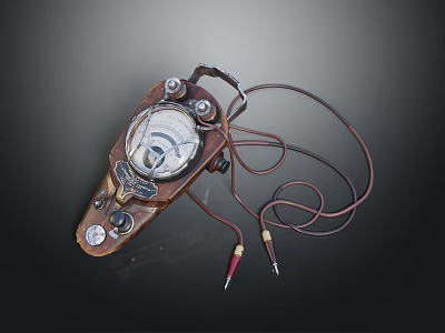Vintage Analog Measuring Instrument With Dial Knobs Dual Probe Wires And Metal Components 3d model