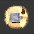 Miniature Shabby House Model Featuring Gray Roof Grid Vent Pipes Wooden Pallet On Sandy Ground