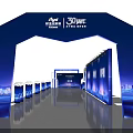 HAVD Home Furnishing 30th Anniversary Tea Break Area With Blue Backdrop And Floral Decorations