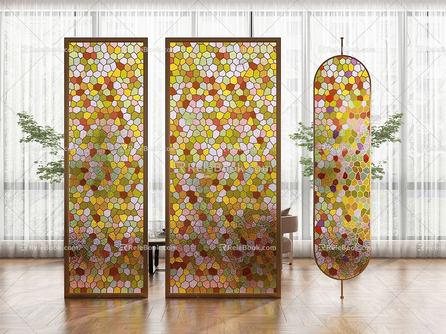 Modern partition colored glass screen partition 3d model