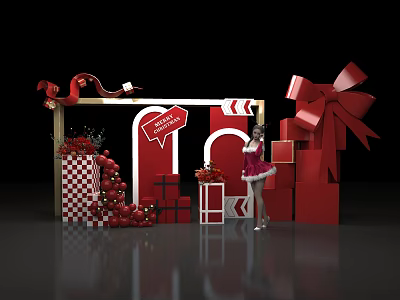 Christmas Decoration Display With Red Gift Boxes Big Bow Model And 25 Sign 3d model