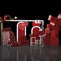 Christmas Decoration Display With Red Gift Boxes Big Bow Model And 25 Sign