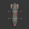 Vintage Rusty Metal Rocket Model With Red White Striped Tip And Wheels