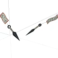 Traditional Two Black Arrow Shaped Weapons With Decorative Patterned Flags