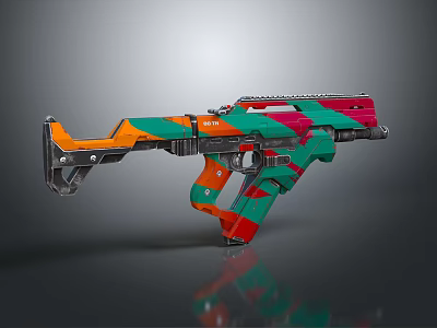 Modern Colorful Gun Design With Orange Green Red Geometric Patterns 3d model