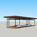 Modern Outdoor Pergola Structure With Metal Columns Wooden Roof And Seating Area
