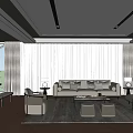 Modern Office Interior With Sofa Coffee Table Lamps Curtains And Rug 3d model