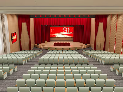 Modern Spacious Conference Hall With Neat Comfortable Seats And Functional Stage For Various Official Events 3d model
