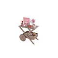 Romantic Valentine's Day Wooden Cart Decor With Pink Bouquet And Candies Desserts Drink Glasses