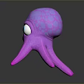 Cute Purple Octopus With Large Blue Eyes And Patterned Body Eight Tentacles Shiny Surface