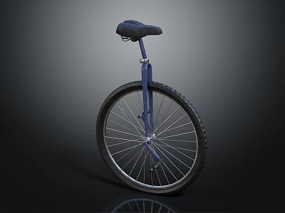 Blue Frame Unicycle With Black Seat And Single Wheel On Dark Background 3d model