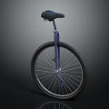 Blue Frame Unicycle With Black Seat And Single Wheel On Dark Background