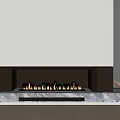 Modern Fireplace Design With Stone Wall Backdrop And Marble Base Burning Flames 3d model