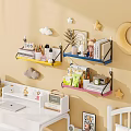 Colorful Decorative Ornament Combination On Multiple Shelves With Wall Stars Moon Clouds