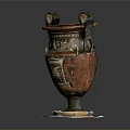 Ancient Greek Amphora Sculpture With Intricate Carved Handles Decorative Patterns On White Base