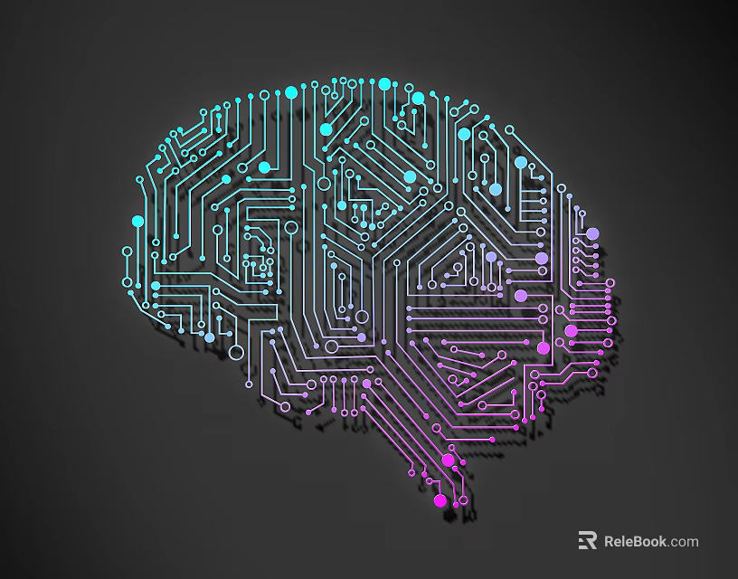 Circuit Board Lines Forming Brain Shape With Blue Green And Pink Digital Design 3d model 