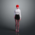 Red Haired Character Wearing White Shirt Black Skirt Black Stockings And Sandals On Gray Background