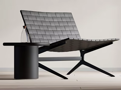 Stylish Modern Woven Leisure Chair With Black Frame And Side Table 3d model