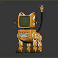 Adorable Orange Robot Cat With Mechanical Body Green Eyes Screen And Antenna