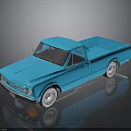 Classic Blue Pickup Truck With White Rims And Reflective Black Background