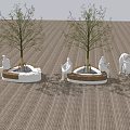 Tree Planters With Trees And Wooden Benches For People Sitting On Wooden Deck