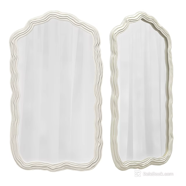 Two Elegant Decorative Mirrors With Wavy Edge Frame For Modern Home Interior 3d model 