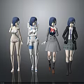 Four Blue Haired Female Characters Displaying Different Outfits and Styles 3d model